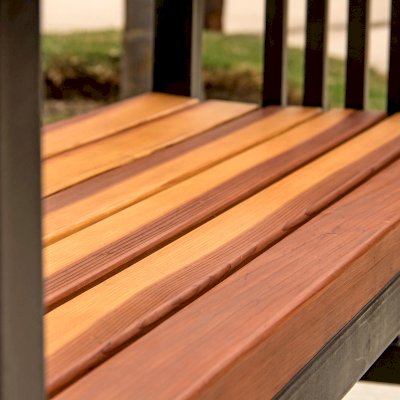 Museum Bench (Options: 5', California Redwood, No Engraving, Transparent Premium Sealant).
