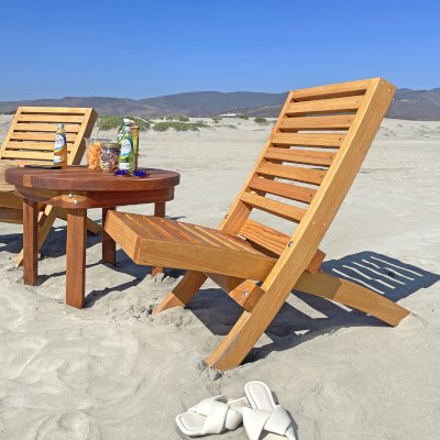 Portable Beach Chairs (Options: Douglas-fir, Transparent Premium Sealant). Photo Also Shows a 28 3/4" Round Side Table in California Redwood.