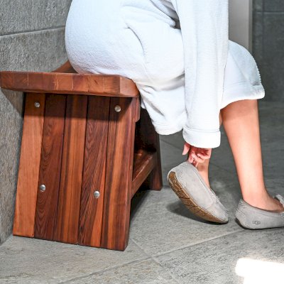 Sanctuary Wood Shower Bench (Options: Old-Growth, No Engraving, Transparent Premium Sealant).