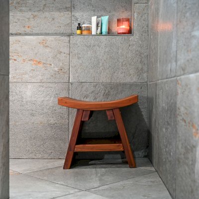 Sanctuary Wood Shower Bench (Options: Old-Growth, No Engraving, Transparent Premium Sealant).