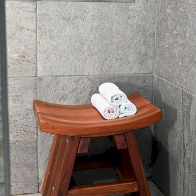 Sanctuary Wood Shower Bench (Options: Old-Growth, No Engraving, Transparent Premium Sealant).