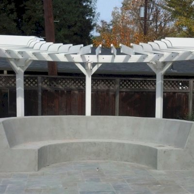 Sky Arbor (Options: 10ft L, 4ft W, Without Slats by Custom Request, No Privacy Panels, Douglas-Fir, No Electrical Wiring Trim Kit, 5-Post Anchor Kit for Concrete, Off-White Oil-Based Primer). 