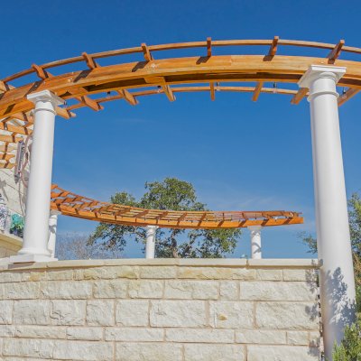 Sky Arbor (Options: 8ft L, 3ft W , No Privacy Panels, Douglas-Fir, No Electrical Wiring Trim Kit, 3-Post Anchor Kit for Concrete, Transparent Premium Sealant). Photo shows 2 structures, same dimensions.