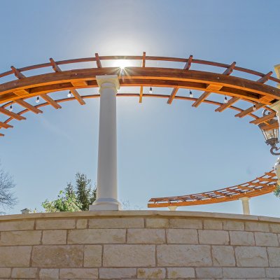 Sky Arbor (Options: 8ft L, 3ft W , No Privacy Panels, Douglas-Fir, No Electrical Wiring Trim Kit, 3-Post Anchor Kit for Concrete, Transparent Premium Sealant). Photo shows 2 structures, same dimensions.