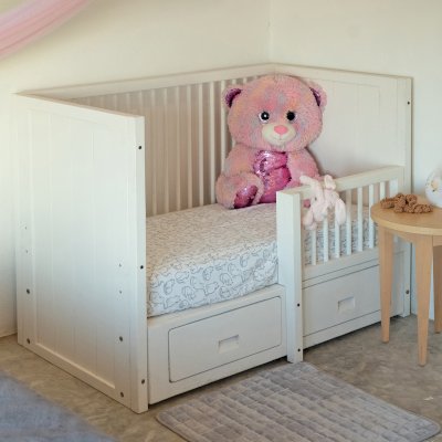 Custom Skyrah Infinity Crib (Options: Mosaic-Douglas, with Bottom Drawers, White Primer).