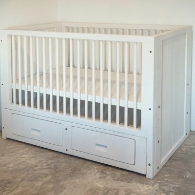 Custom Skyrah Infinity Crib (Options: Mosaic-Douglas, with Bottom Drawers, White Primer).