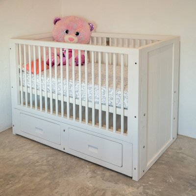 Custom Skyrah Infinity Crib (Options: Mosaic-Douglas, with Bottom Drawers, White Primer).