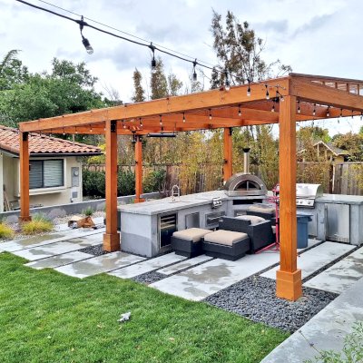 Sun Pergola (Options: 28' L x 15' W, With Rainguard, No Privacy Panel, Douglas Fir, No Curtain Rods, 1 Ceiling Fan Base, No TV Mounts, No Accessory Bases, 10.5 ft Posts Height, Electrical Wiring Trim Kit for 4 Posts, 6-Post High-Wind Anchor Kit, Transparent Premium Sealant).