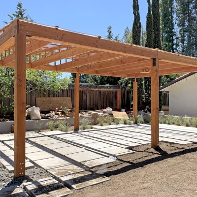 Sun Pergola (Options: 28' L x 15' W, With Rainguard, No Privacy Panel, Douglas Fir, No Curtain Rods, 1 Ceiling Fan Base, No TV Mounts, No Accessory Bases, 10.5 ft Posts Height, Electrical Wiring Trim Kit for 4 Posts, 6-Post High-Wind Anchor Kit, Transparent Premium Sealant).