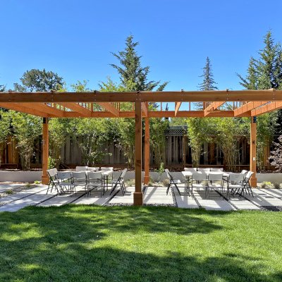 Sun Pergola (Options: 28' L x 15' W, With Rainguard, No Privacy Panel, Douglas Fir, No Curtain Rods, 1 Ceiling Fan Base, No TV Mounts, No Accessory Bases, 10.5 ft Posts Height, Electrical Wiring Trim Kit for 4 Posts, 6-Post High-Wind Anchor Kit, Transparent Premium Sealant).