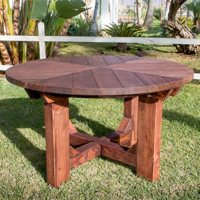 Sunset Patio Tables (Options: 4.5' Diameter, Table Alone, Douglas-Fir, Standard Tabletop, No Lazy Susan, No Umbrella Hole, Coffe Stain Premium Sealant).