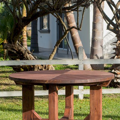 Sunset Patio Tables (Options: 4.5' Diameter, Table Alone, Douglas-Fir, Standard Tabletop, No Lazy Susan, No Umbrella Hole, Coffe Stain Premium Sealant).