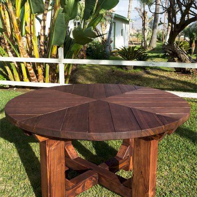 Sunset Patio Tables (Options: 4.5' Diameter, Table Alone, Douglas-Fir, Standard Tabletop, No Lazy Susan, No Umbrella Hole, Coffe Stain Premium Sealant).