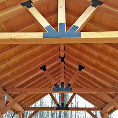 Thick Timber Toledo Wood Pavilion (Options: 26' L x 20' W, Douglas-fir, 6-Post Anchor Kit for High-Wind, Electrical Wiring Trim for 3 Posts, 10 x 10 Supports and Posts, 8 x 8 Rafters, Transparent Premium Sealant). Photo Courtesy of M. Turner of Thaxton, MS.