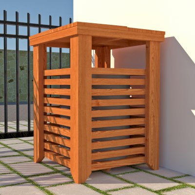 The Trellised Trash Receptacle (Options: Douglas-fir, Transparent Premium Sealant). Rendering Image.