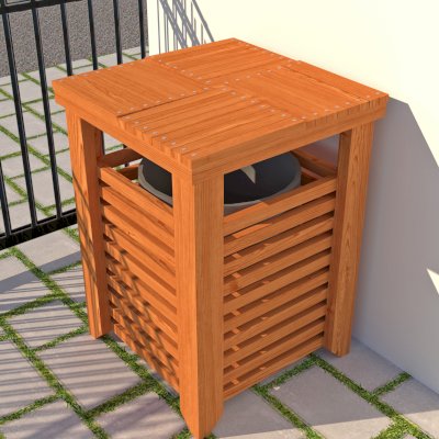 The Trellised Trash Receptacle (Options: Douglas-fir, Transparent Premium Sealant). Rendering Image.