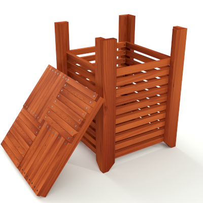 The Trellised Trash Receptacle (Options: California Redwood, Transparent Premium Sealant). Rendering Image.