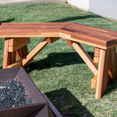 V-Wing Benches (Options: 36 inches, Mosaic Redwood, No Engraving, Transparent Premium Sealant).