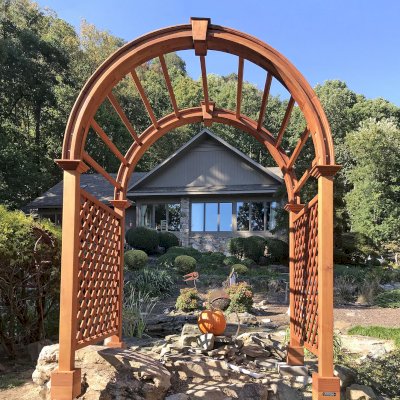 Versailles Arbor (Options: 84" W x 60" D, Mature Redwood, Transparent Premium Sealant). Photo Courtesy of B. Guagnini of Signal Mountain, Tennessee.