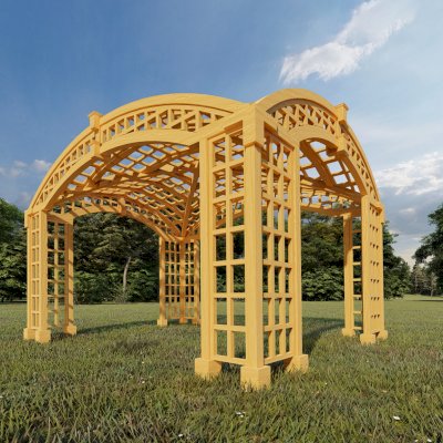 Render of The Victorian Arch Trellis Pergola (Options: 16' L x 12' W, No Rain Guard).