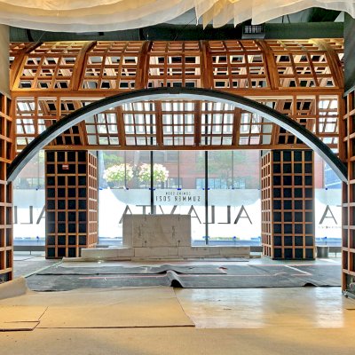 Custom Victorian Trellis Under Construction (Options: California Redwood, Transparent Premium Sealant). Installed at new restaurant ALLAVITA in 564 W Randolph St, Chicago, IL. Grand opening summer 2021. 