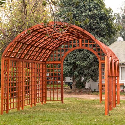 The Victorian Trellis (Options: 22' L x 14' W, Combination of Arcs and Lattice Panels, Mature Redwood, No Rain Guard, 9' Post Height, No Electrical Wiring Trim, No Ceiling Fan Base, Transparent Premium Sealant).