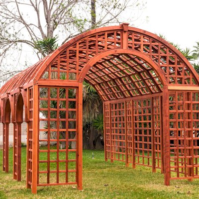 The Victorian Trellis (Options: 22' L x 14' W, Combination of Arcs and Lattice Panels, Mature Redwood, No Rain Guard, 9' Post Height, No Electrical Wiring Trim, No Ceiling Fan Base, Transparent Premium Sealant).