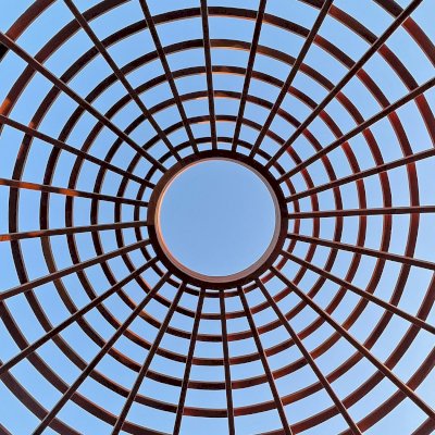 Wooden Dome Pergola (Options: 16' Diameter, Without Deck, California Redwood, Open Roof with Slats at 6", 9' Posts, No Electrical Wiring Trim, 6-Post Anchor Kit for Concrete, Transparent Premium Sealant).