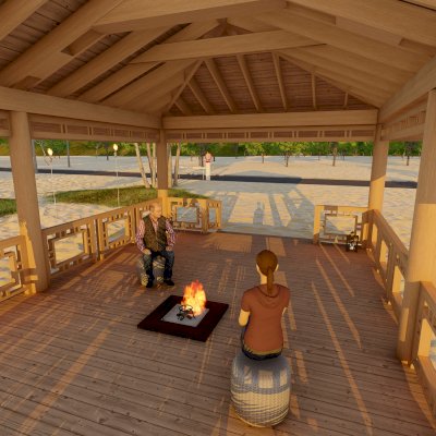 Zen Garden Pavilion (Rendering Shows: 36ft L x 26ft W, with Deck & Railings).
