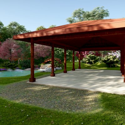 Zen Garden Pavilion (Rendering Shows: 50ft L x 30ft W, without Deck & Railings).