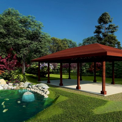 Zen Garden Pavilion (Rendering Shows: 50ft L x 30ft W, without Deck & Railings).