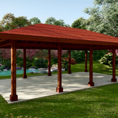 Zen Garden Pavilion (Rendering Shows: 50ft L x 30ft W, without Deck & Railings).