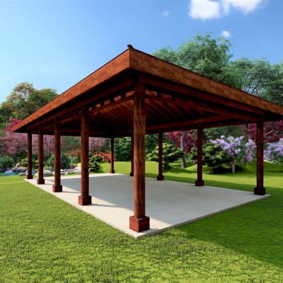 Zen Garden Pavilion (Rendering Shows: 50ft L x 30ft W, without Deck & Railings).