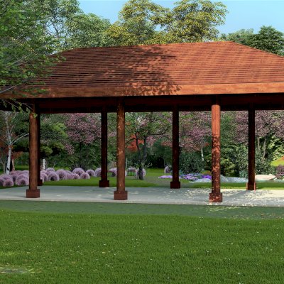 Zen Garden Pavilion (Rendering Shows: 50ft L x 30ft W, without Deck & Railings).