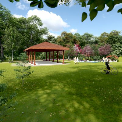 Zen Garden Pavilion (Rendering Shows: 50ft L x 30ft W, without Deck & Railings).