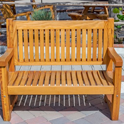 Ti Amo Benche (Options: 4 ft, Mosaic Douglas-Fir, No Cushion, No Engraving, Transparent Premium Sealant). Furniture Installed in Vanguard University [55 Fair Dr, Costa Mesa, CA].