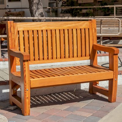 Ti Amo Benche (Options: 4 ft, Mosaic Douglas-Fir, No Cushion, No Engraving, Transparent Premium Sealant). Furniture Installed in Vanguard University [55 Fair Dr, Costa Mesa, CA].