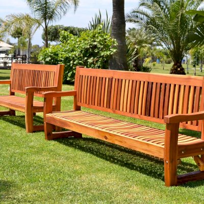Ti Amo Benches (Options: 6 ft and 8 ft, California Redwood, No Cushion, No Engraving,  Transparent Premium Sealant).