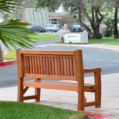 Ti Amo Benches (Options: 5 ft, California Redwood, No Cushion, No Engraving, Transparent Premium Sealant). Photo Courtesy of The Estero Beach Resort of Ensenada, Baja, Mexico.