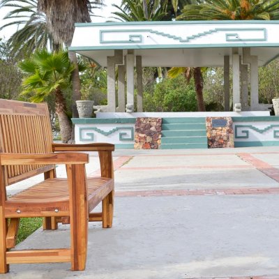 Ti Amo Memorial Benches (Options: 5 ft, Mosaic Redwood, No Cushion, No Engraving, Transparent Premium Sealant). Custom detail - customer requested seat and backrest slats in Redwood.