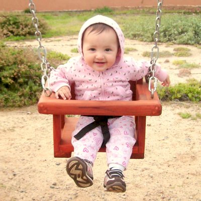 Toddler Swing Seats (Options: Mature Redwood, All Beam Hanging Hardware, Transparent Premium Sealant). 8 month old Norma Mia is having a blast on her swing!