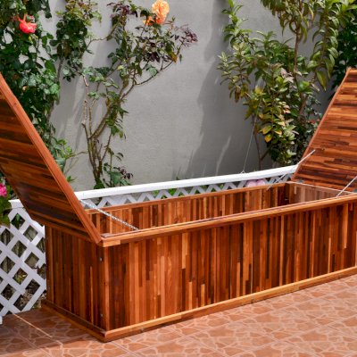 Traditional Wooden Storage Bench (Options: 60 L x 24 W x 17 H inches, Mosaic Redwood, No Piston, No Parquet, No Holes, Split Seat, Feet, No Casters, No Engraving, Transparent premium Sealant).
