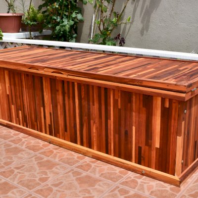 Traditional Wooden Storage Bench (Options: 60 L x 24 W x 17 H inches, Mosaic Redwood, No Piston, No Parquet, No Holes, Split Seat, Feet, No Casters, No Engraving, Transparent premium Sealant).