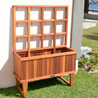 Trellises for Planters (Options: 3' Tall Trellis Kit for Planters between 37"L and 72"L, Redwood, Transparent Premium Sealant) and Napa Heavy Duty Planter 48"L x 18"W x 18"H.