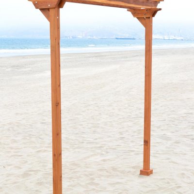 Two-Post Wood Arbor (Options: 10' x 2', California Redwood, No Privacy Panel, 11 ft Posts Height, 2-Post Anchor Kit for High-Wind, Transparent Premium Sealant). 