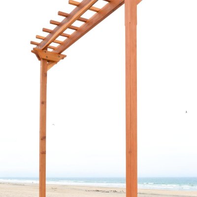 Two-Post Wood Arbor (Options: 10' x 2', California Redwood, No Privacy Panel, 11 ft Posts Height, 2-Post Anchor Kit for High-Wind, Transparent Premium Sealant). 
