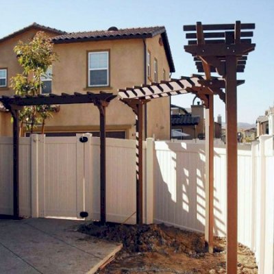Two-Post Wood Arbor (Options: 8' x 2', Mature Redwood, No Privacy Panel, 10 ft Posts Height, 2-Post Anchor Kit for High-Wind, Transparent Premium Sealant).