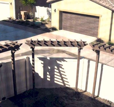 Two-Post Wood Arbor (Options: 8' x 2', Mature Redwood, No Privacy Panel, 10 ft Posts Height, 2-Post Anchor Kit for High-Wind, Transparent Premium Sealant).