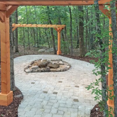 Two-Post Wood Arbors (Options: 12' x 3' & 8' x 3', Douglas-fir, 6" x 6" Posts and 2" x 6" Roof Timbers by Custom Request, No Privacy Panel, 10 ft Posts Height, 2-Post Anchor Kit for High-Wind, Transparent Premium Sealant). Photo Courtesy of D. Bedoya of Huntsville, AL.