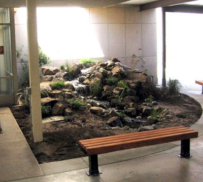 VA Wooden Bench (Options: 6 ft, Mature Redwood, Bold Down Legs, No Cushion, No Engraving, Transparent Premium Sealant). Photo Courtesy of the Fresno Veteran's Administration Hospital in Fresno, CA.